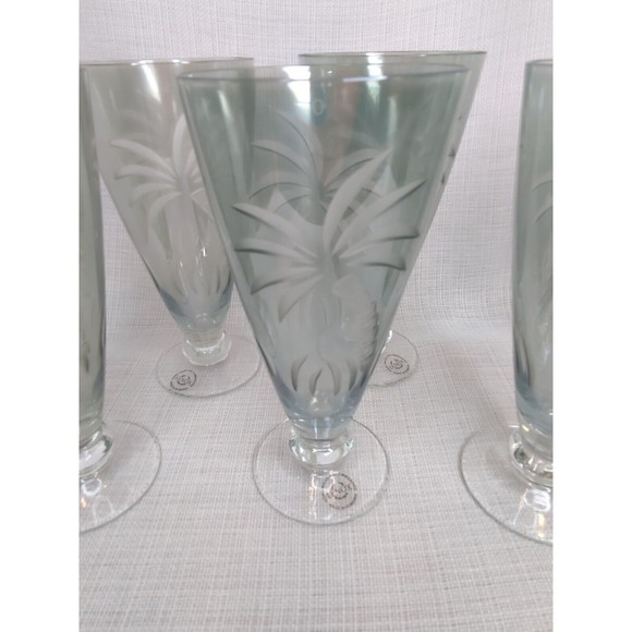 Lenox British Glass Colonial Green Scenic Etched Palm Tea Glasses Set of 6 - Picture 3 of 7